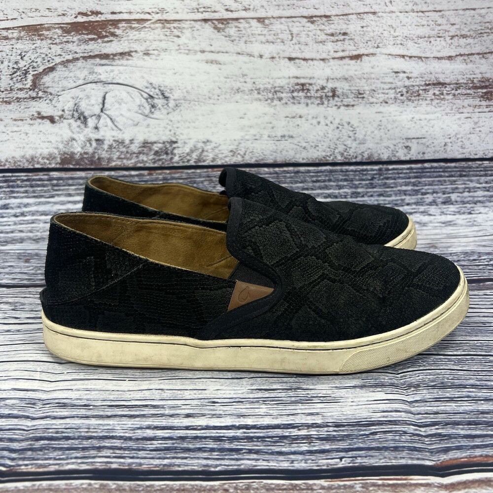 Olukai Pehuea Leather Suede Snake Print Loafers Flats Women’s Size 10